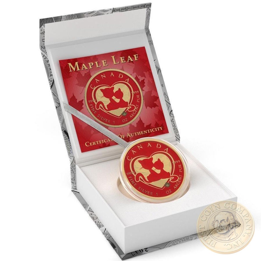 Canada YOU AND ME Canadian Maple Leaf series THEMATIC DESIGN $5 Silver Coin 2017 Yellow Gold plated 1 oz